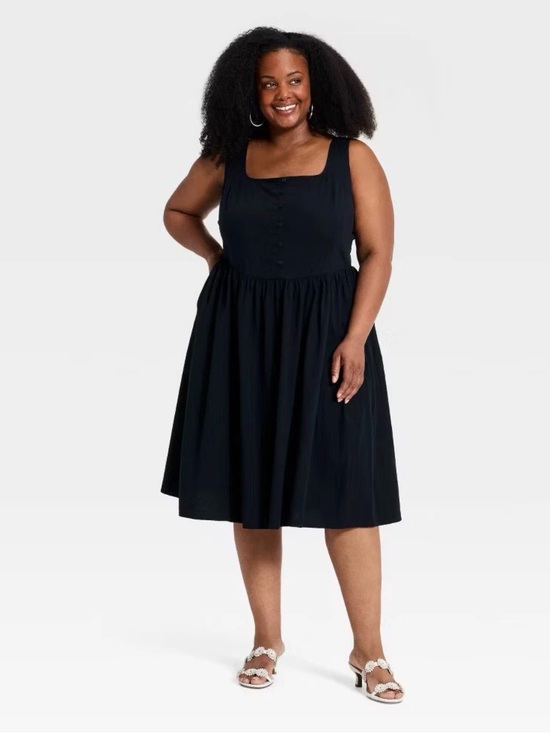 Ava & Viv Dresses & Skirts - Ava & Viv Women's Plus Sleeveless Button-Front Midi A-Line Dress - Black, XXL